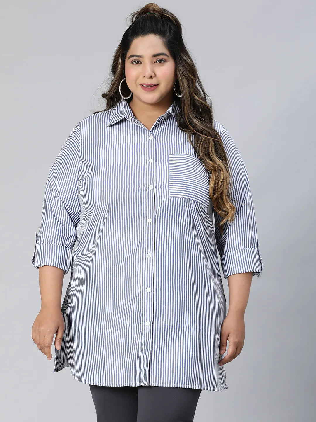 The Blue Collared Long Sleeve Plus Size Shirt