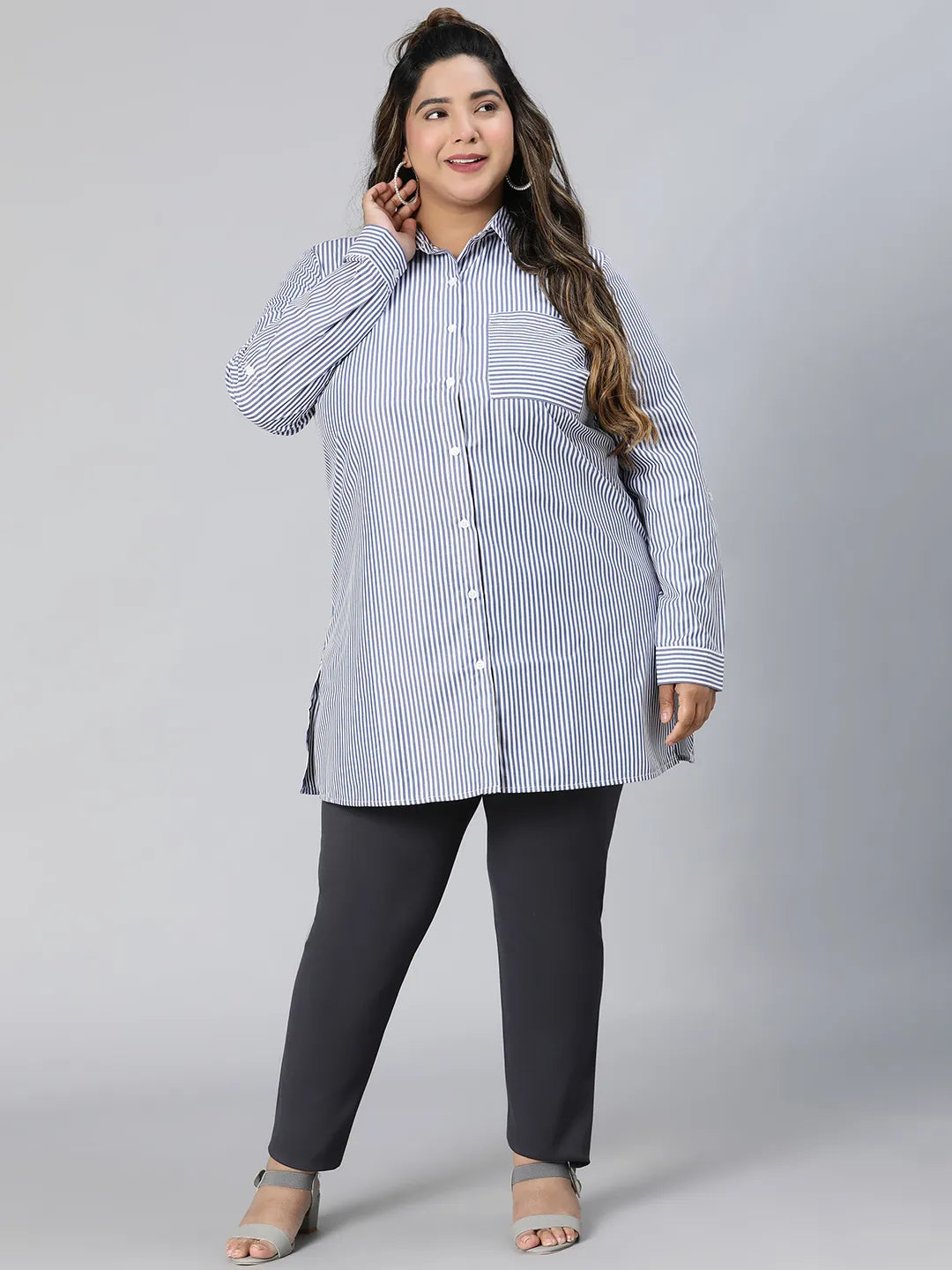 The Blue Collared Long Sleeve Plus Size Shirt