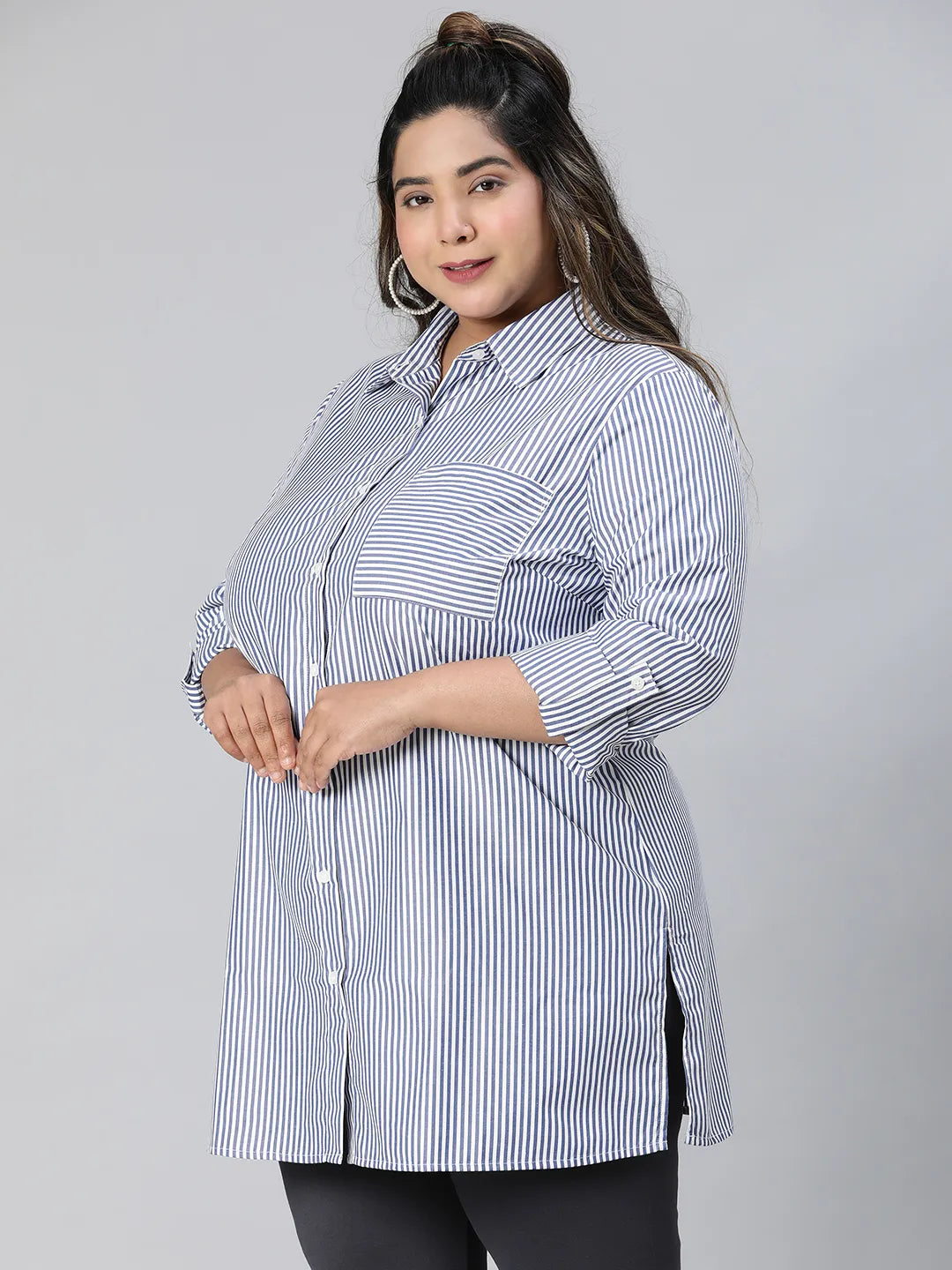 The Blue Collared Long Sleeve Plus Size Shirt