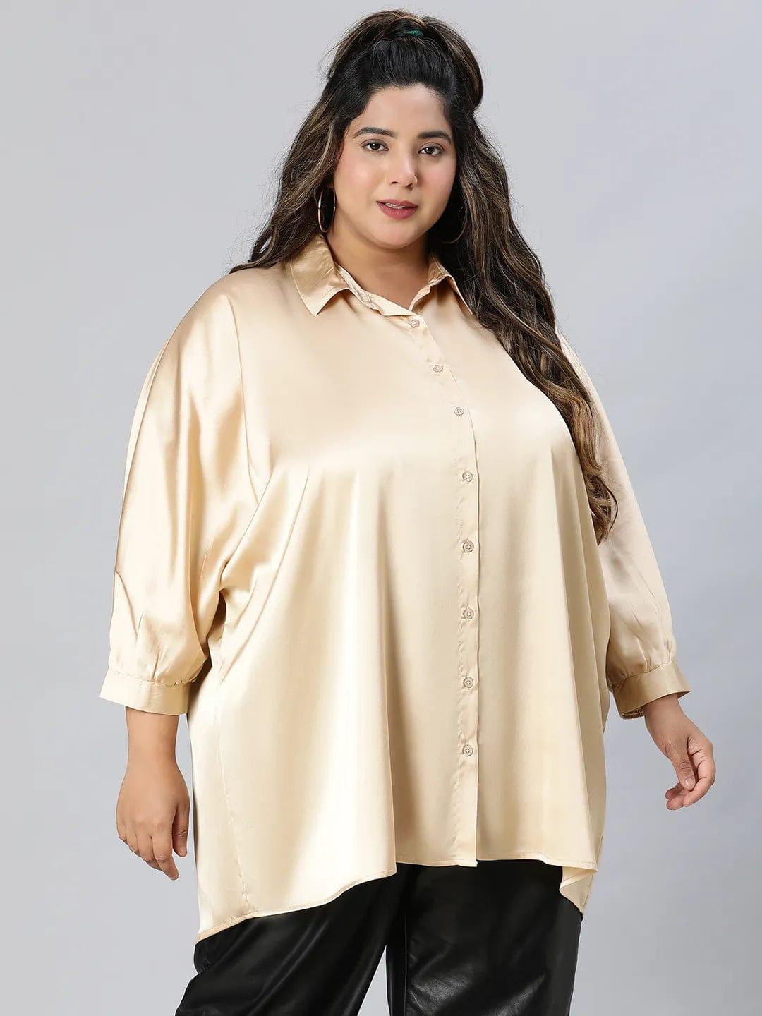 Royal Beige Collared Baggy Style Plus Size Shirt