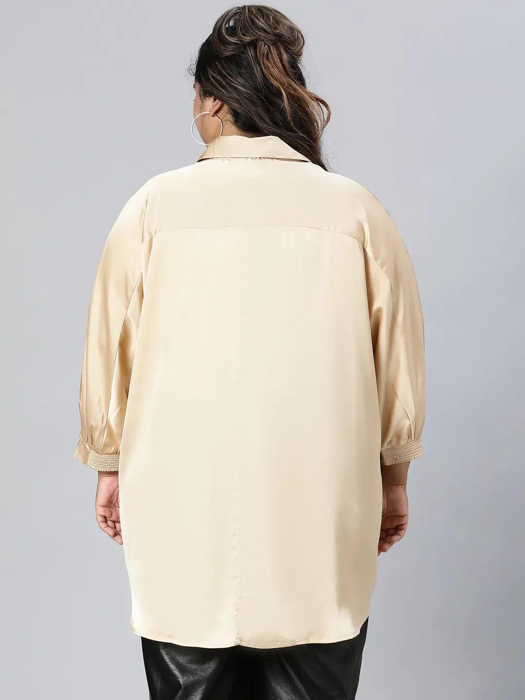 Royal Beige Collared Baggy Style Plus Size Shirt