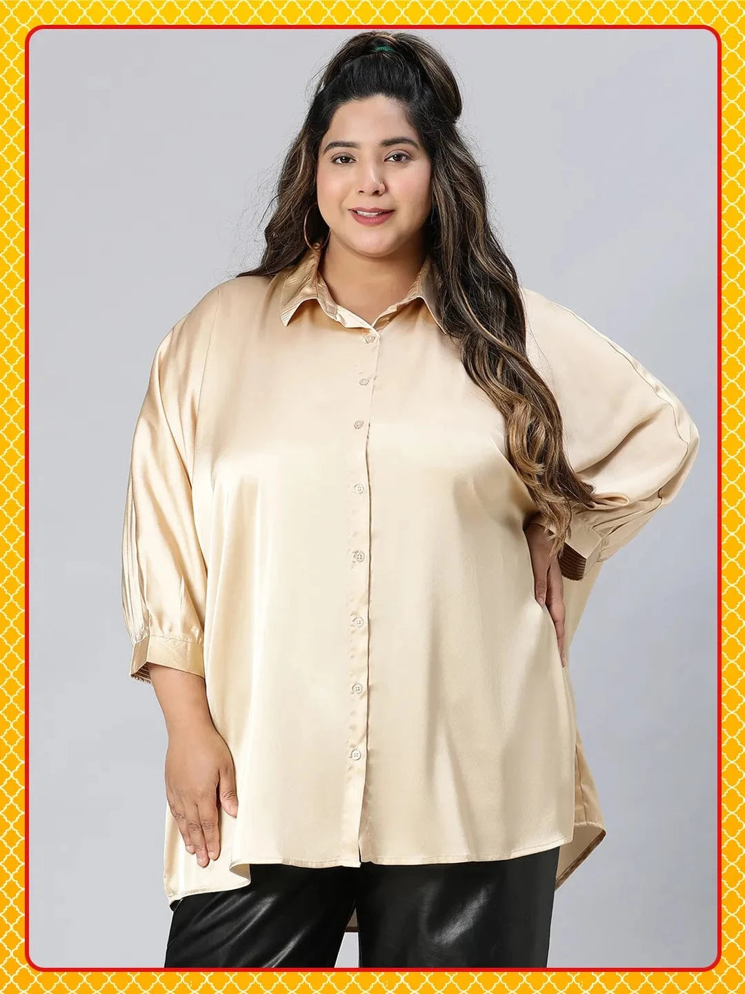 Royal Beige Collared Baggy Style Plus Size Shirt