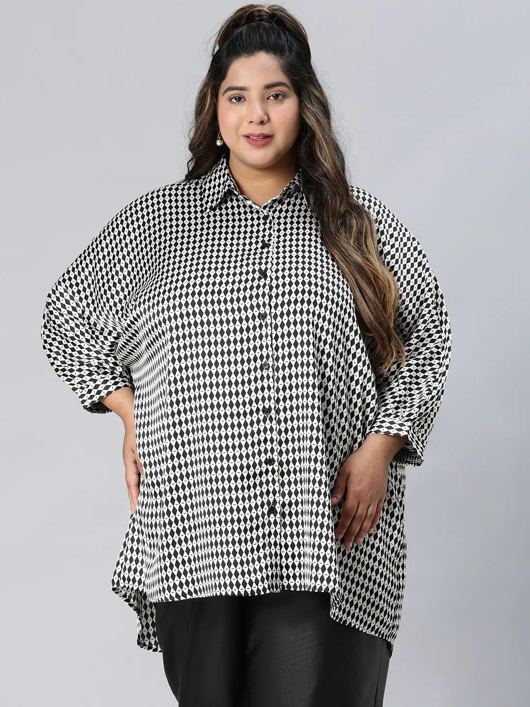 Divine Black Check Print Baggy Style Plus Size Shirt