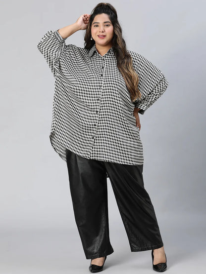 Divine Black Check Print Baggy Style Plus Size Shirt