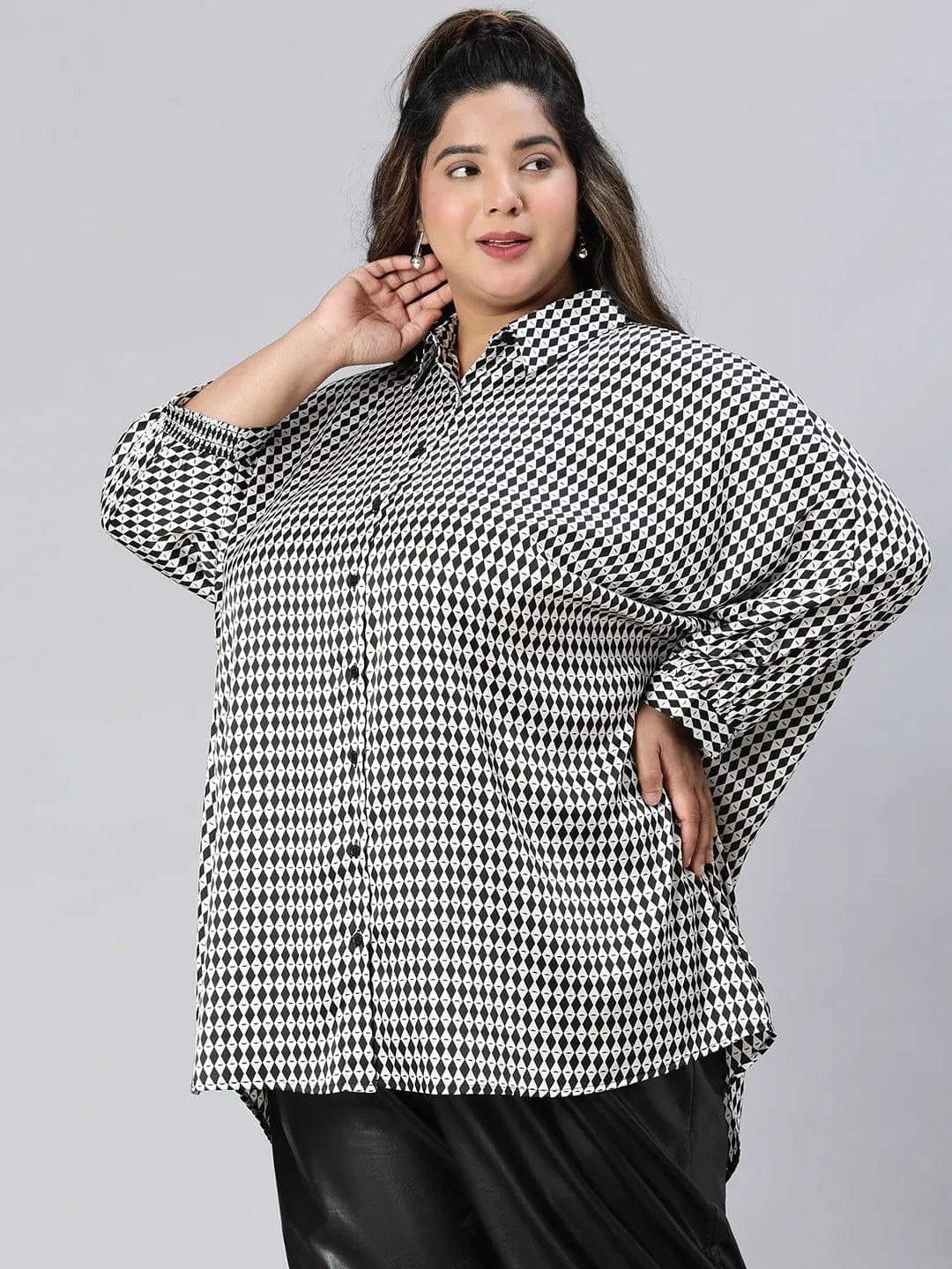 Divine Black Check Print Baggy Style Plus Size Shirt