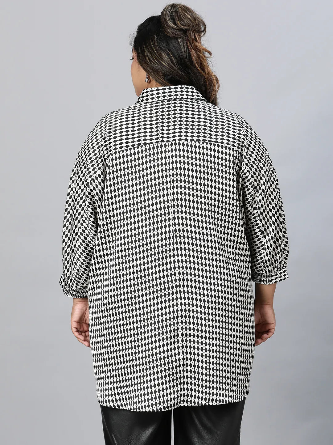 Divine Black Check Print Baggy Style Plus Size Shirt