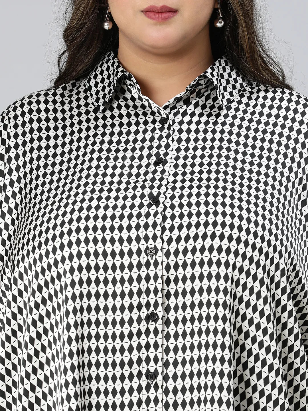 Divine Black Check Print Baggy Style Plus Size Shirt