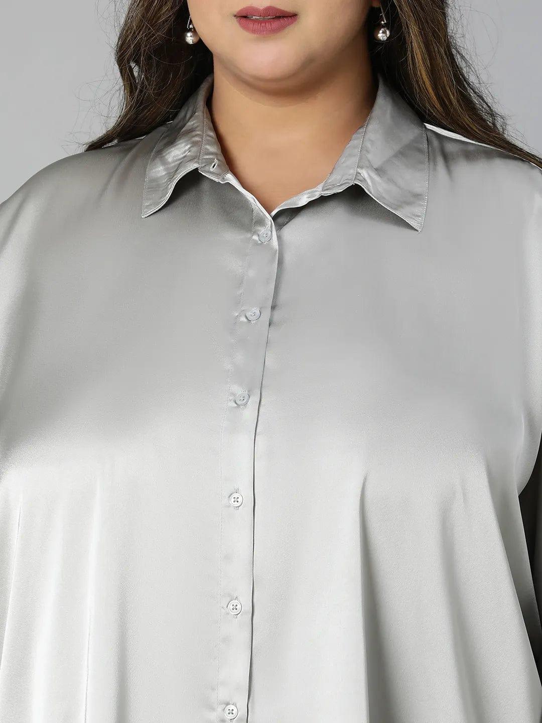 Stoned Grey Collared Baggy Style Plus Size Shirt