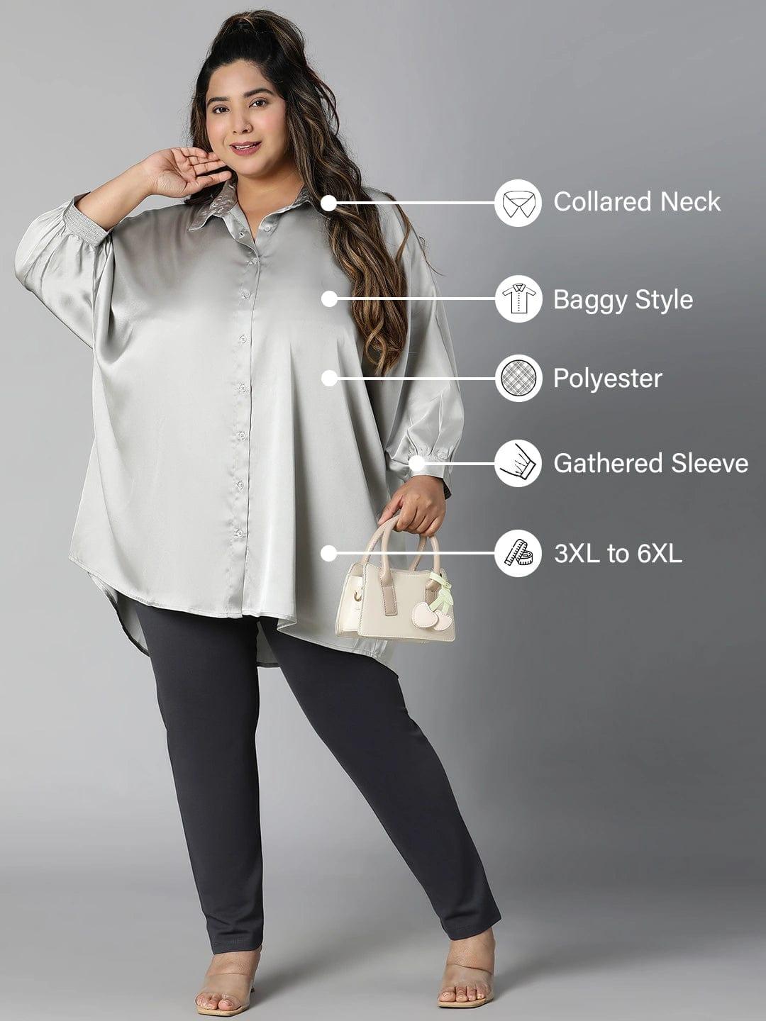 Stoned Grey Collared Baggy Style Plus Size Shirt