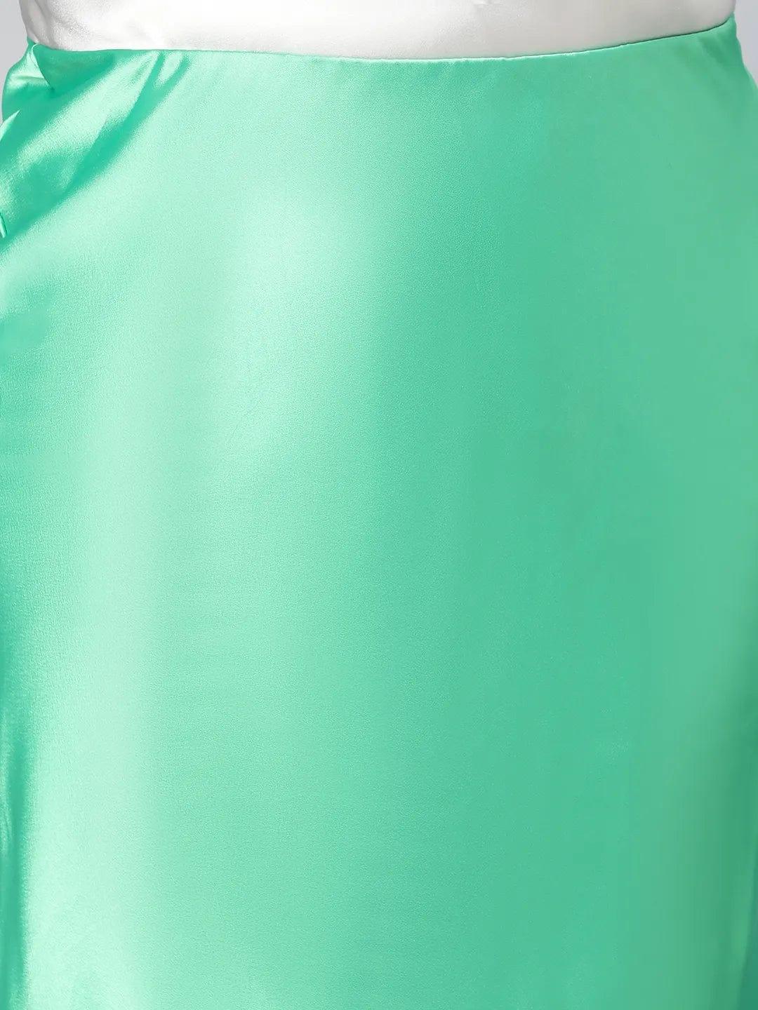 Basked Green Elasticated Plus Size Long Satin Skirt