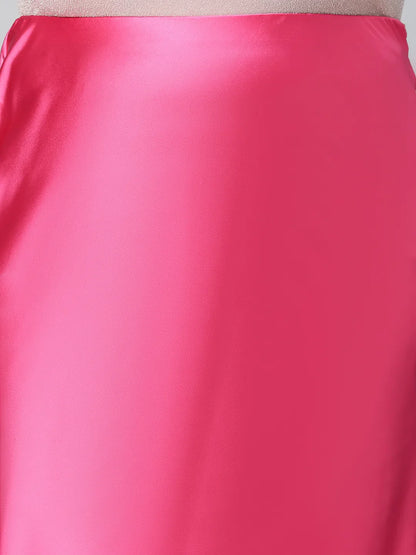 Glimmering Pink Elasticated Plus Size Long Satin Skirt