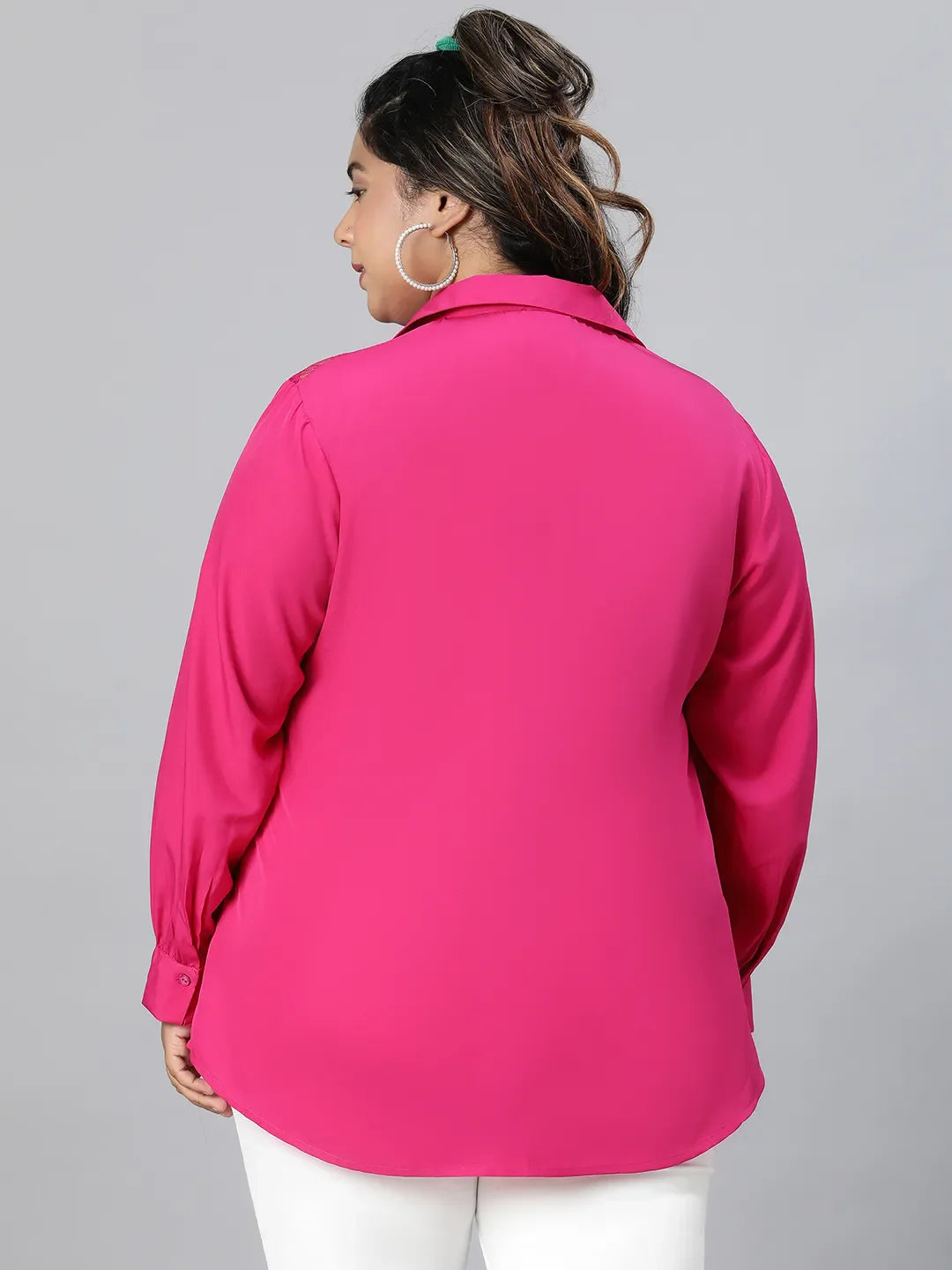 Plum Pink Lace Detail Long Sleeve Plus Size Shirt