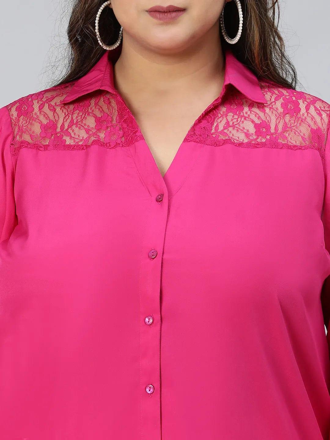 Plum Pink Lace Detail Long Sleeve Plus Size Shirt