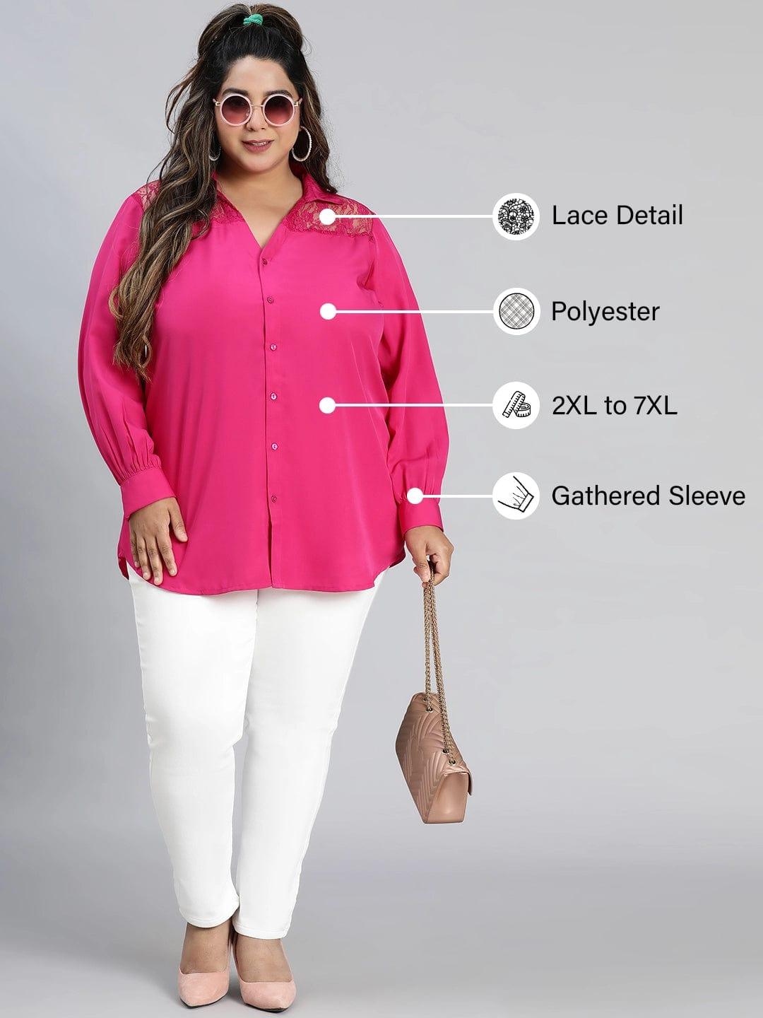 Plum Pink Lace Detail Long Sleeve Plus Size Shirt