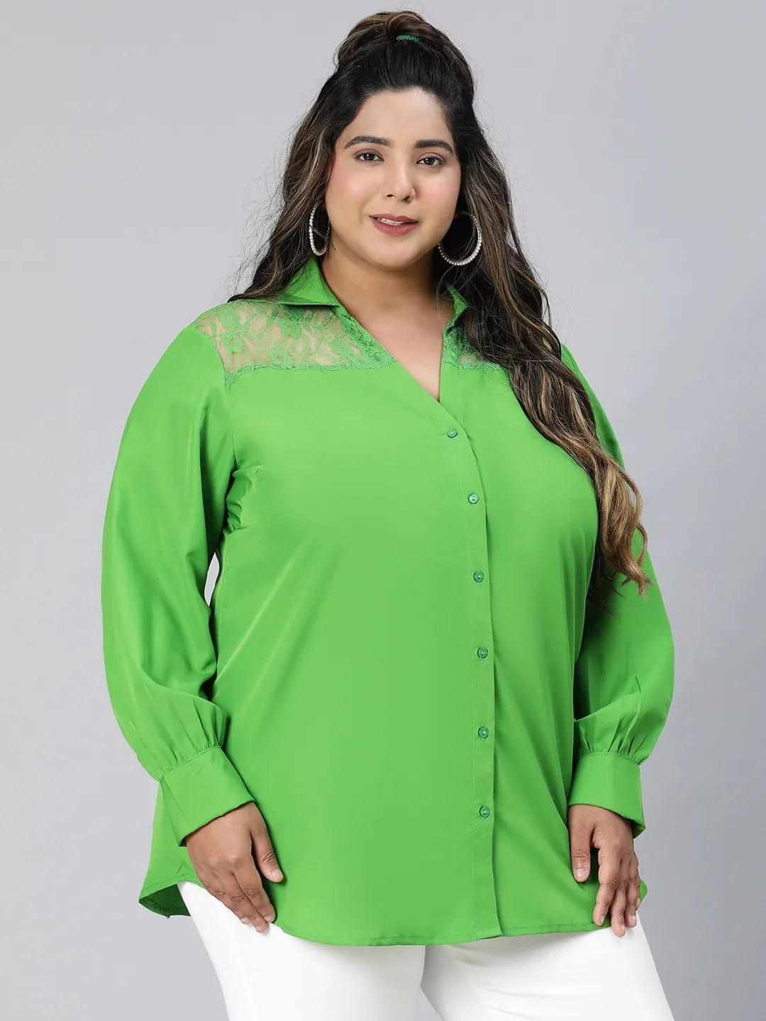 Embraced Green Lace Detail Long Sleeve Plus Size Shirt