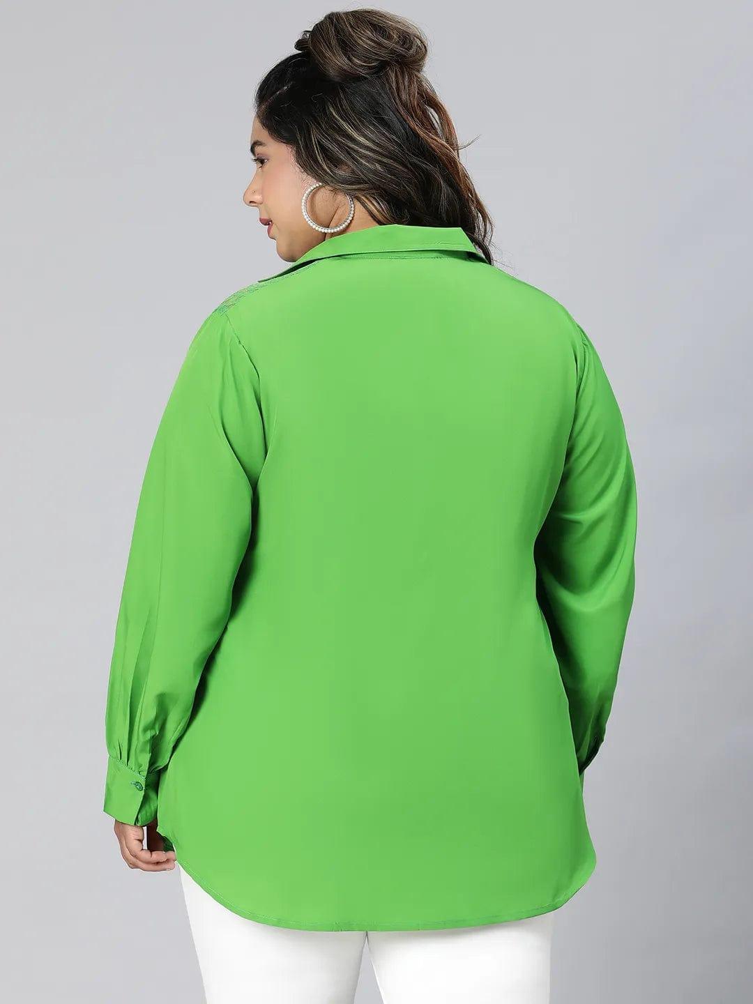 Embraced Green Lace Detail Long Sleeve Plus Size Shirt