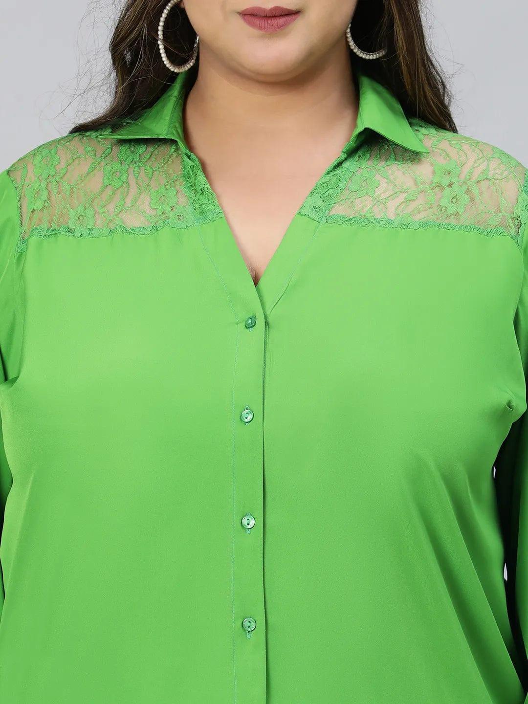 Embraced Green Lace Detail Long Sleeve Plus Size Shirt