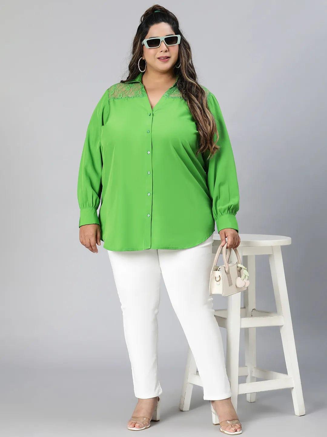 Embraced Green Lace Detail Long Sleeve Plus Size Shirt