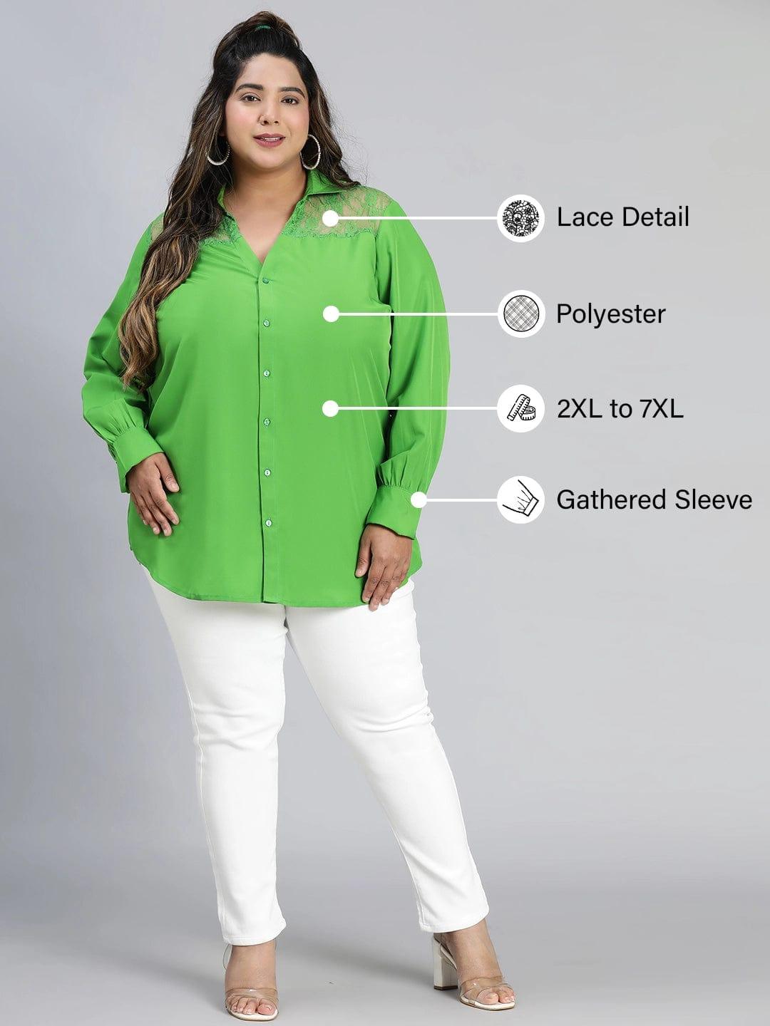 Embraced Green Lace Detail Long Sleeve Plus Size Shirt