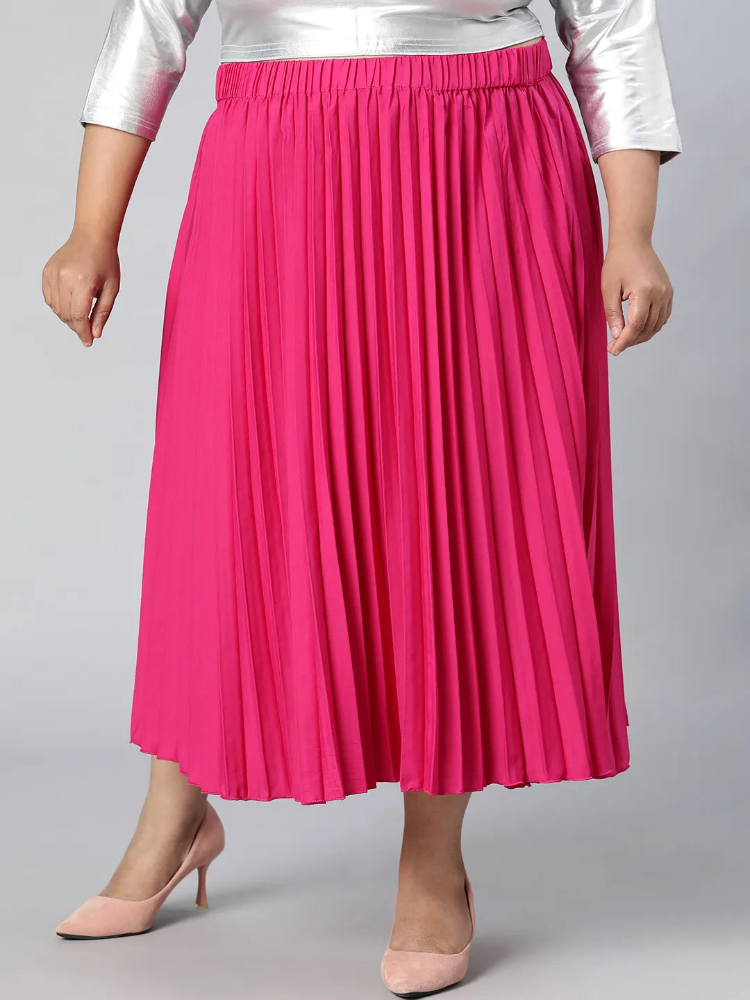 Starlight Pink Elasticated Pleated Plus Size Skirt