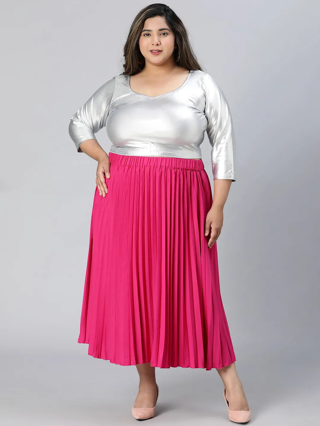 Starlight Pink Elasticated Pleated Plus Size Skirt