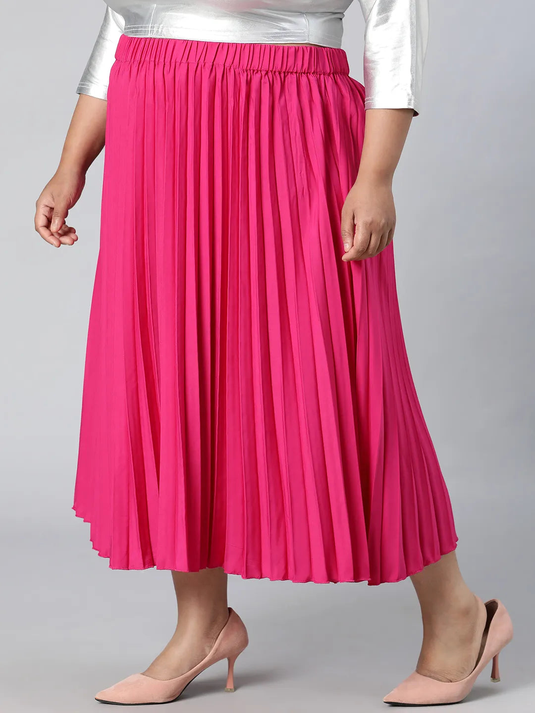 Starlight Pink Elasticated Pleated Plus Size Skirt