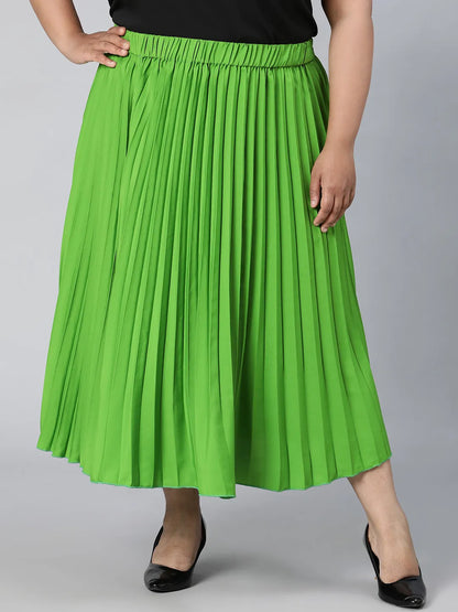 Starry Green Elasticated Pleated Plus Size Skirt