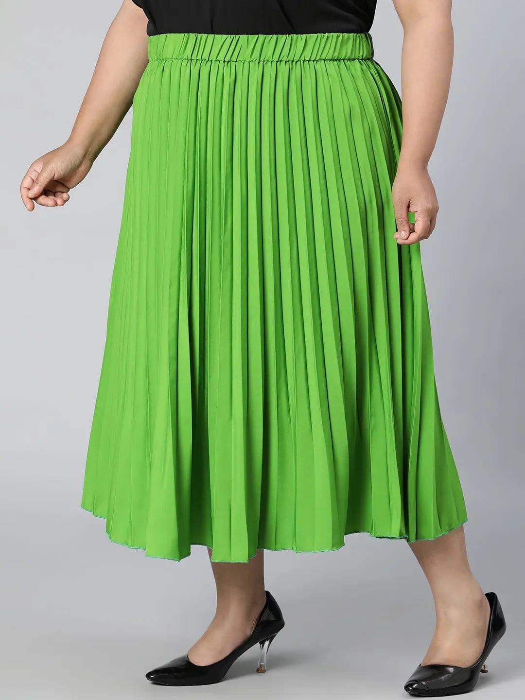 Starry Green Elasticated Pleated Plus Size Skirt