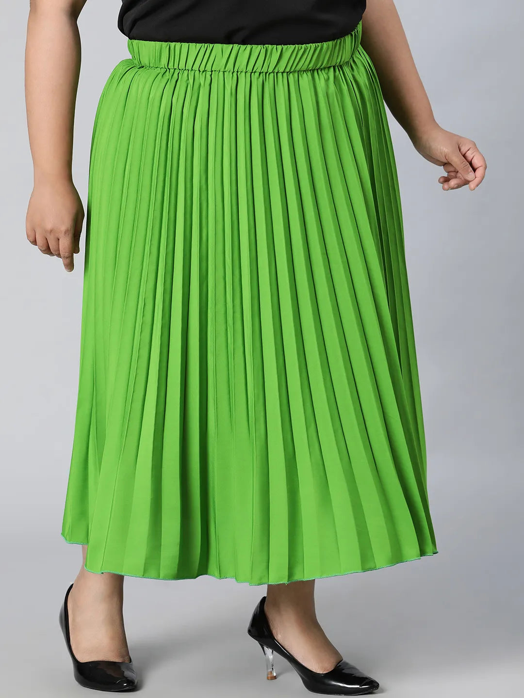 Starry Green Elasticated Pleated Plus Size Skirt