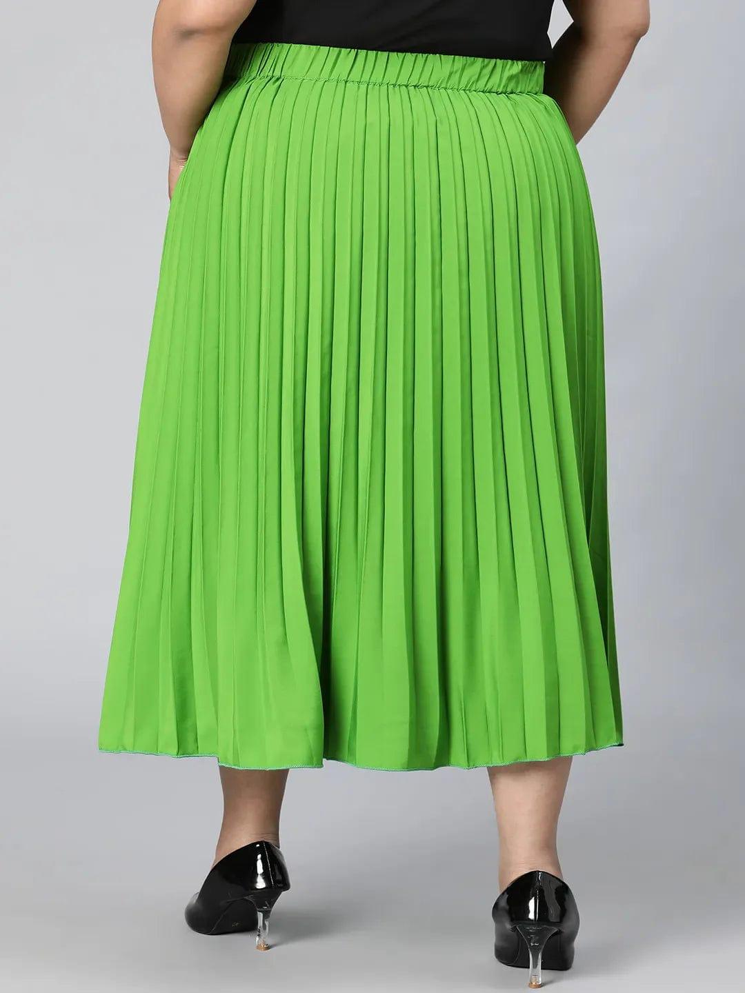 Starry Green Elasticated Pleated Plus Size Skirt