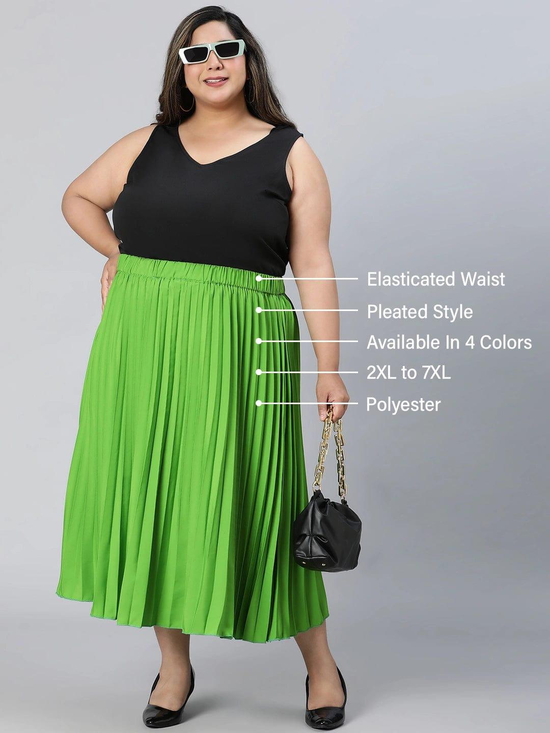 Starry Green Elasticated Pleated Plus Size Skirt