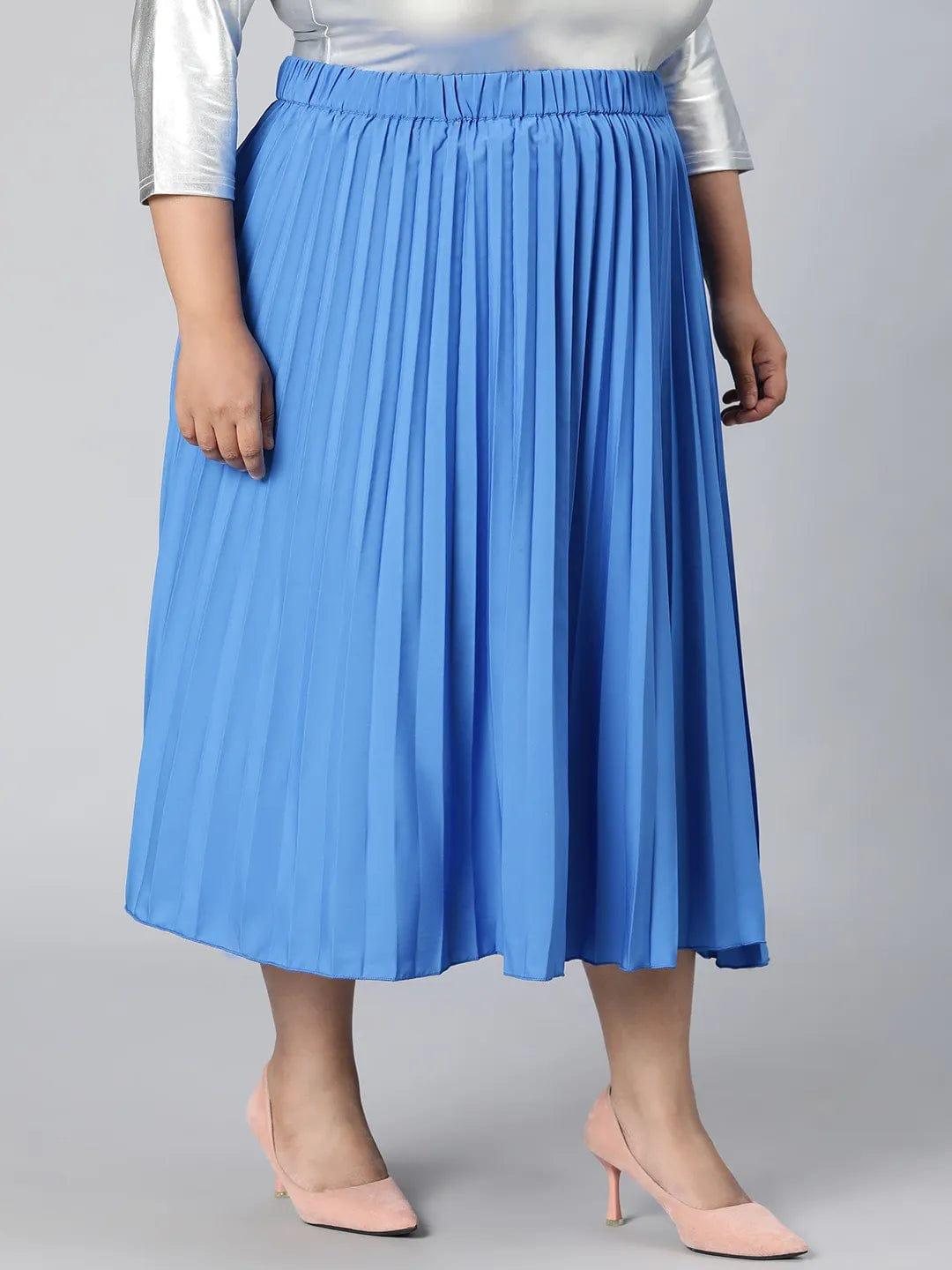 Light Up Blue Elasticated Pleated Plus Size Skirt