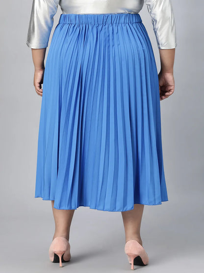 Light Up Blue Elasticated Pleated Plus Size Skirt