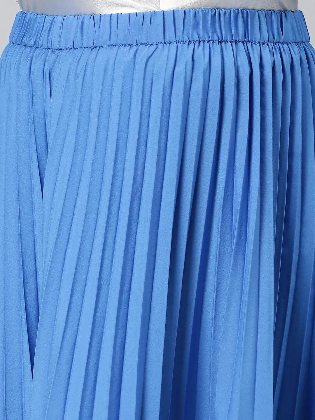 Light Up Blue Elasticated Pleated Plus Size Skirt