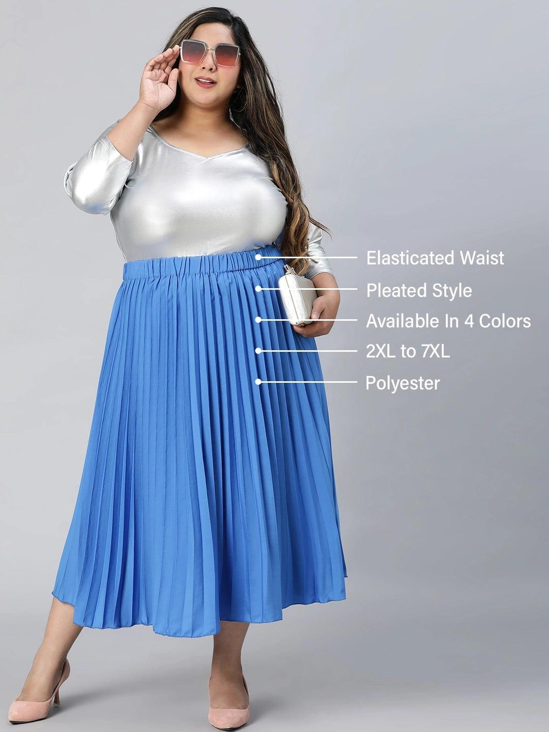 Light Up Blue Elasticated Pleated Plus Size Skirt