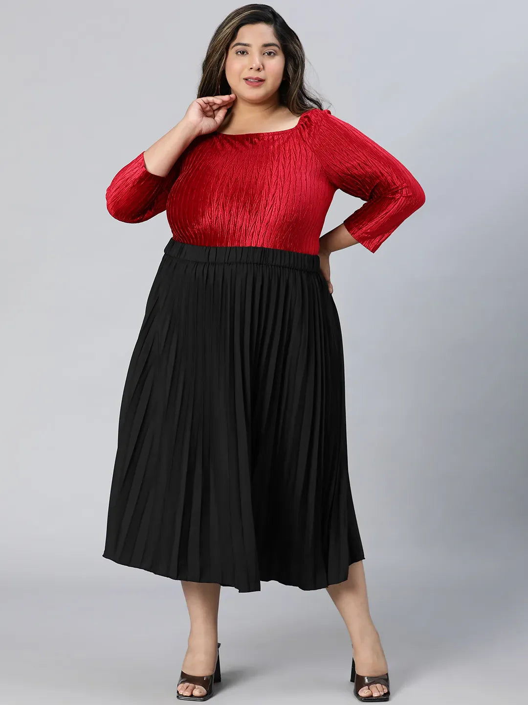 Romantic Black Elasticated Pleated Plus Size Skirt