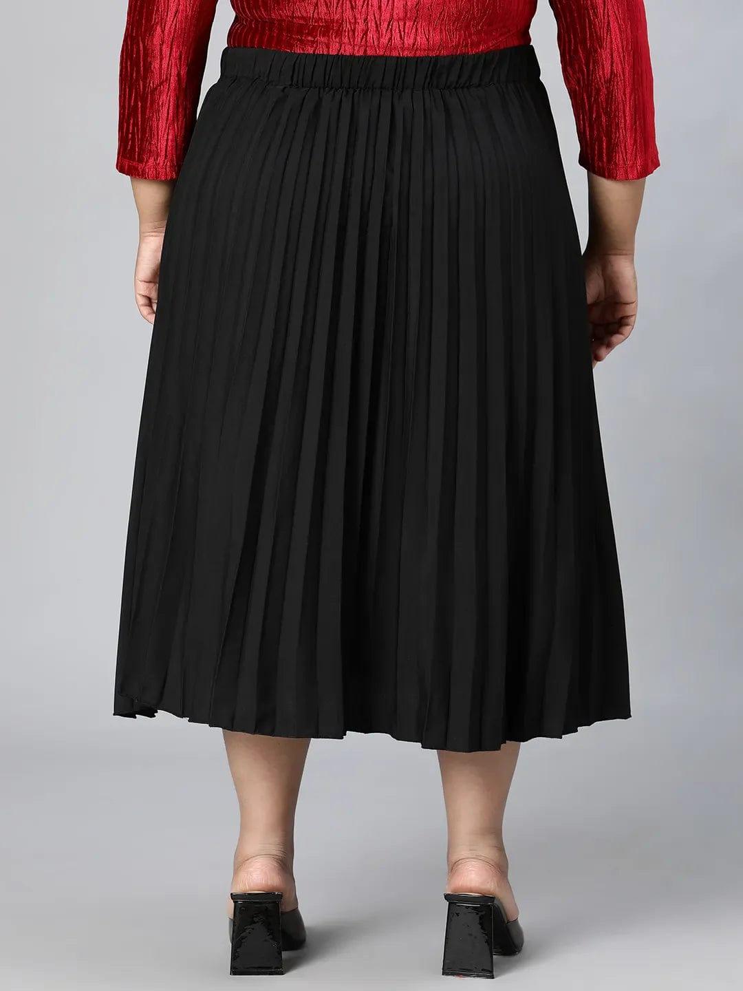 Romantic Black Elasticated Pleated Plus Size Skirt