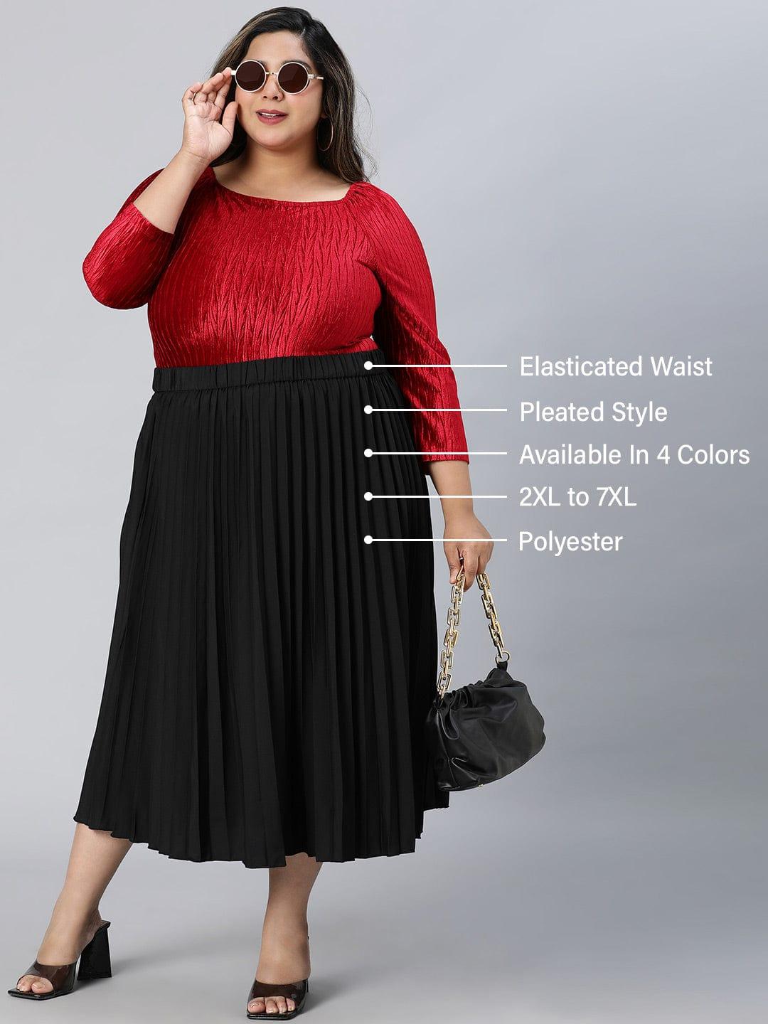 Romantic Black Elasticated Pleated Plus Size Skirt