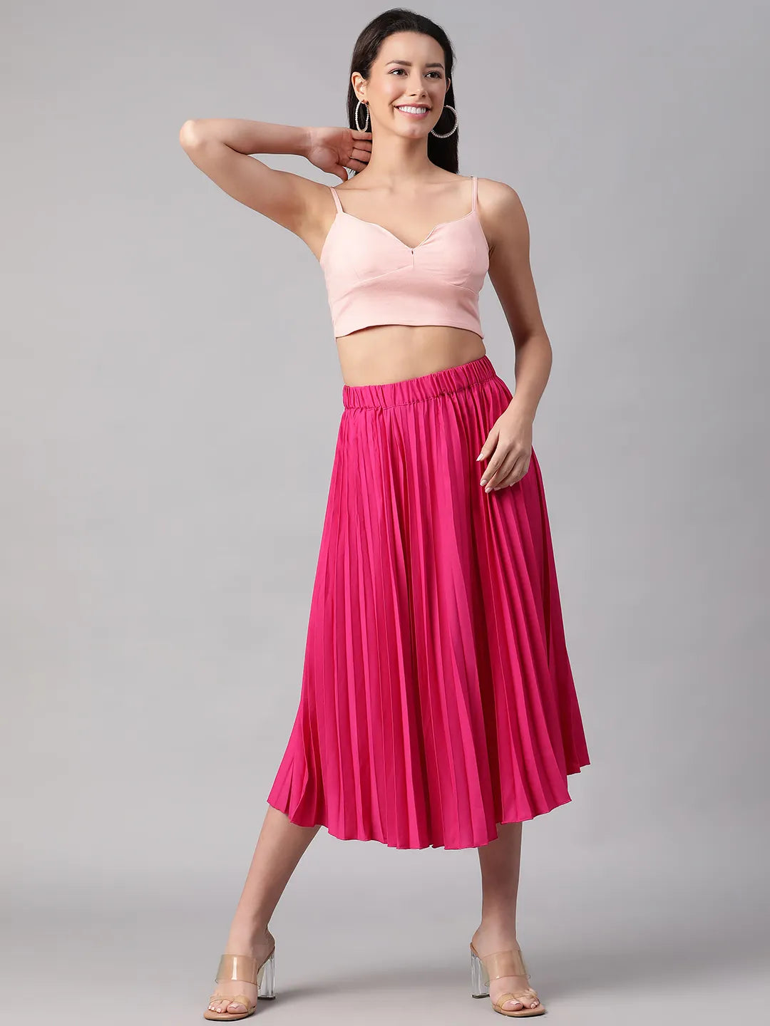 Perky Pink Elasticated Pleated Skirt for Trendiness