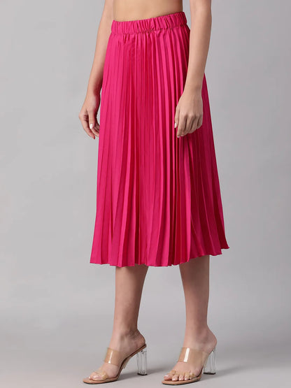 Perky Pink Elasticated Pleated Skirt for Trendiness