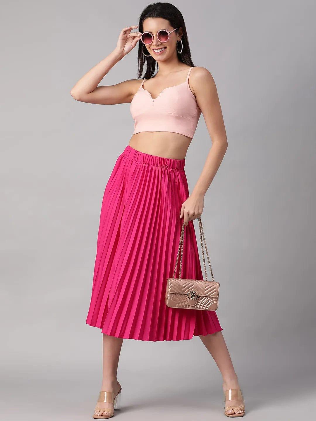 Perky Pink Elasticated Pleated Skirt for Trendiness