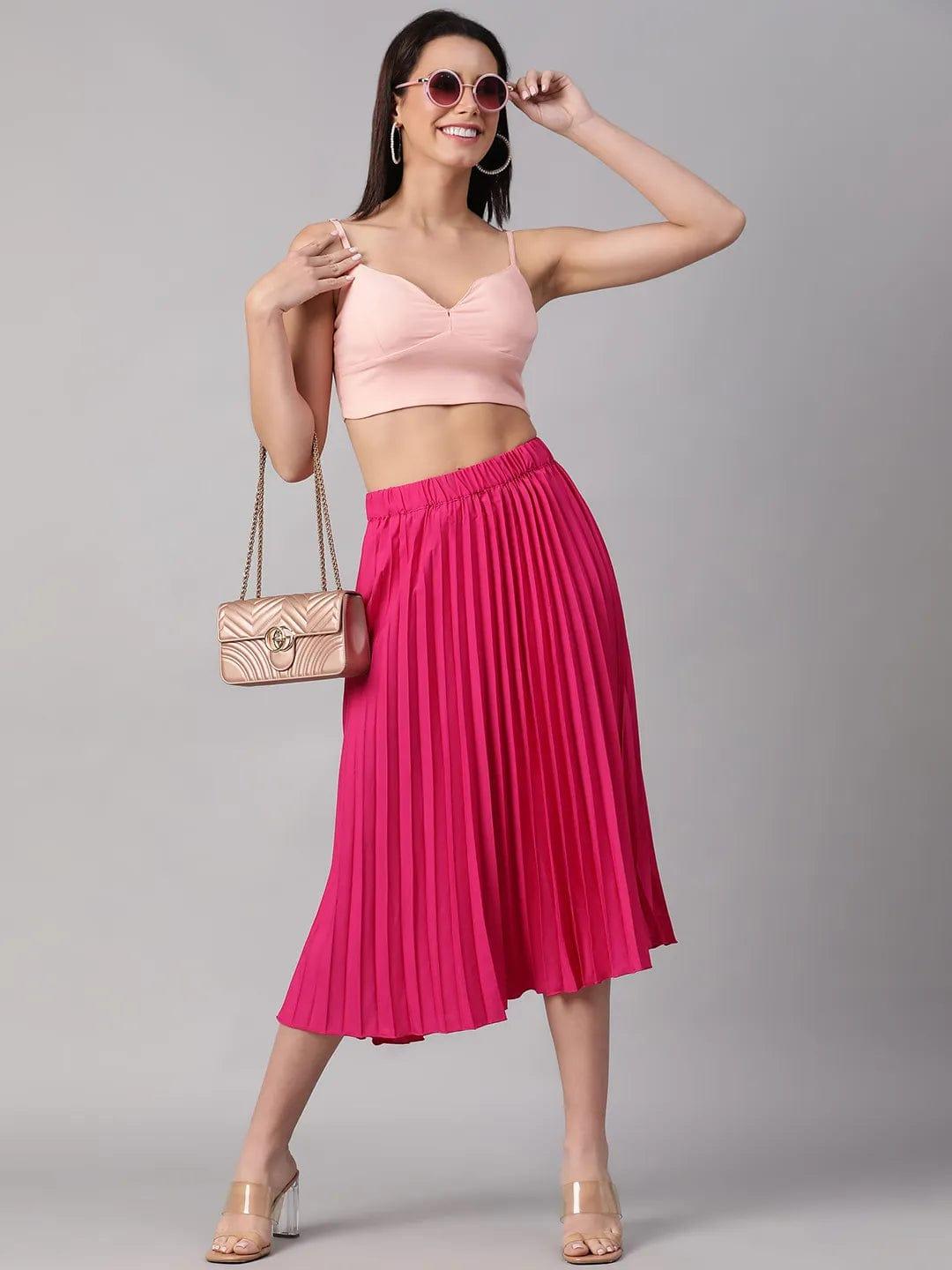 Perky Pink Elasticated Pleated Skirt for Trendiness