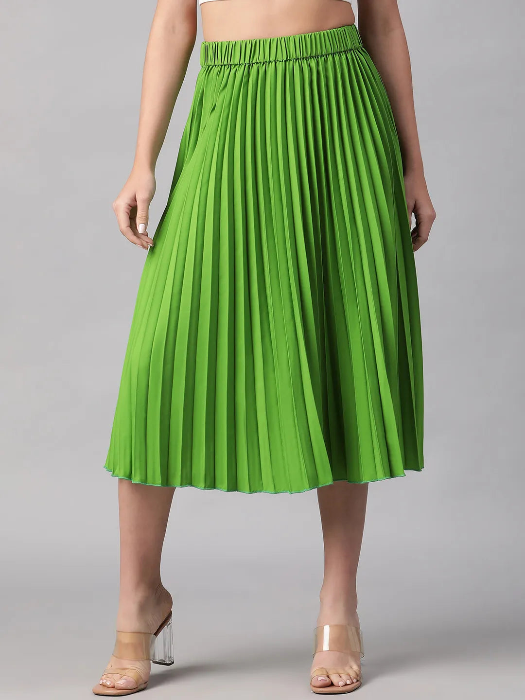 Mable Green Elasticated Pleated Skirt for Style