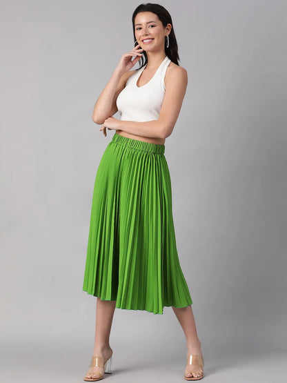 Mable Green Elasticated Pleated Skirt for Style