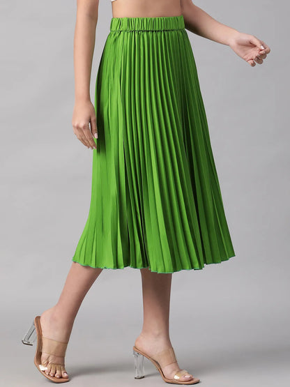 Mable Green Elasticated Pleated Skirt for Style