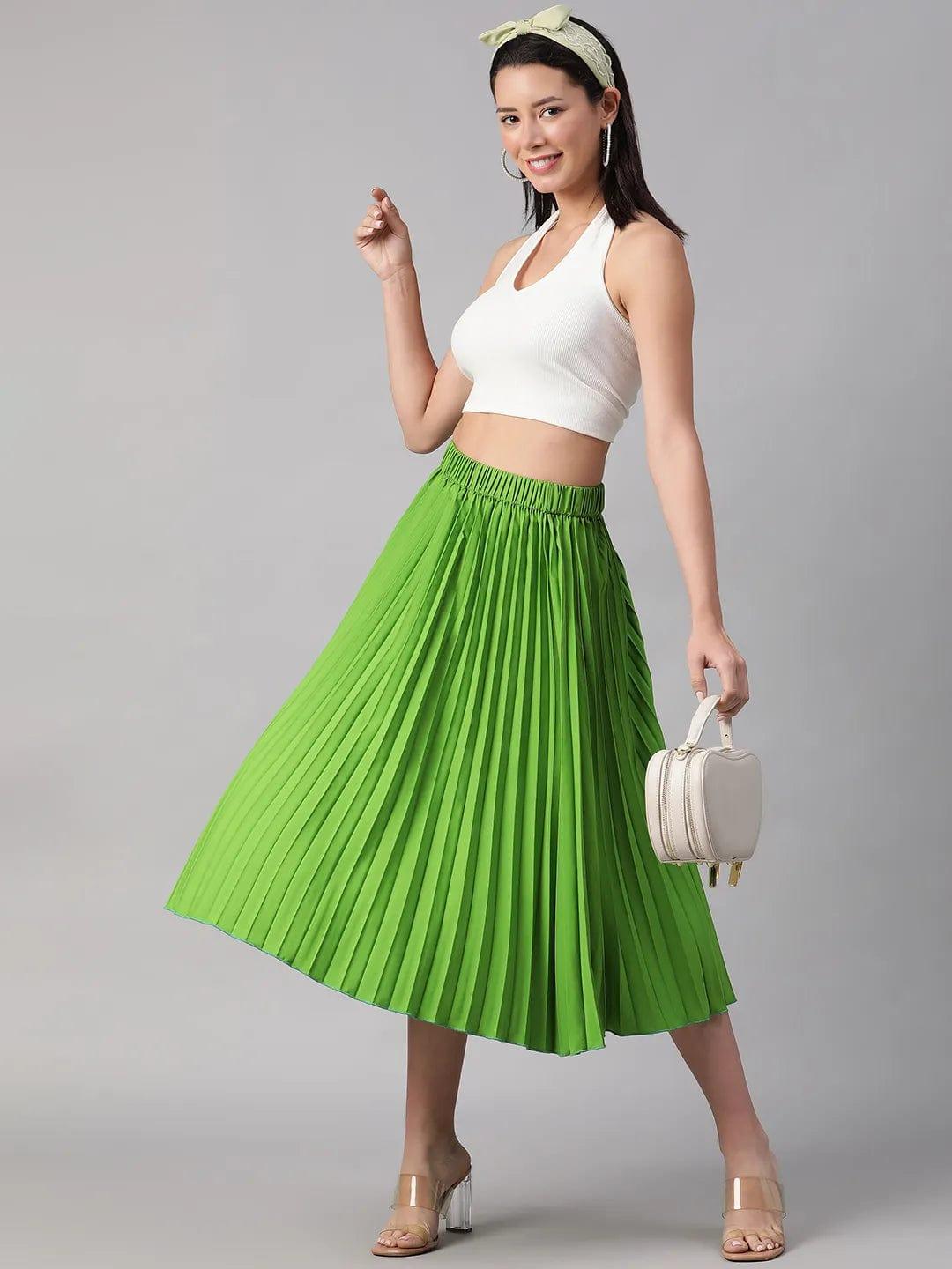 Mable Green Elasticated Pleated Skirt for Style