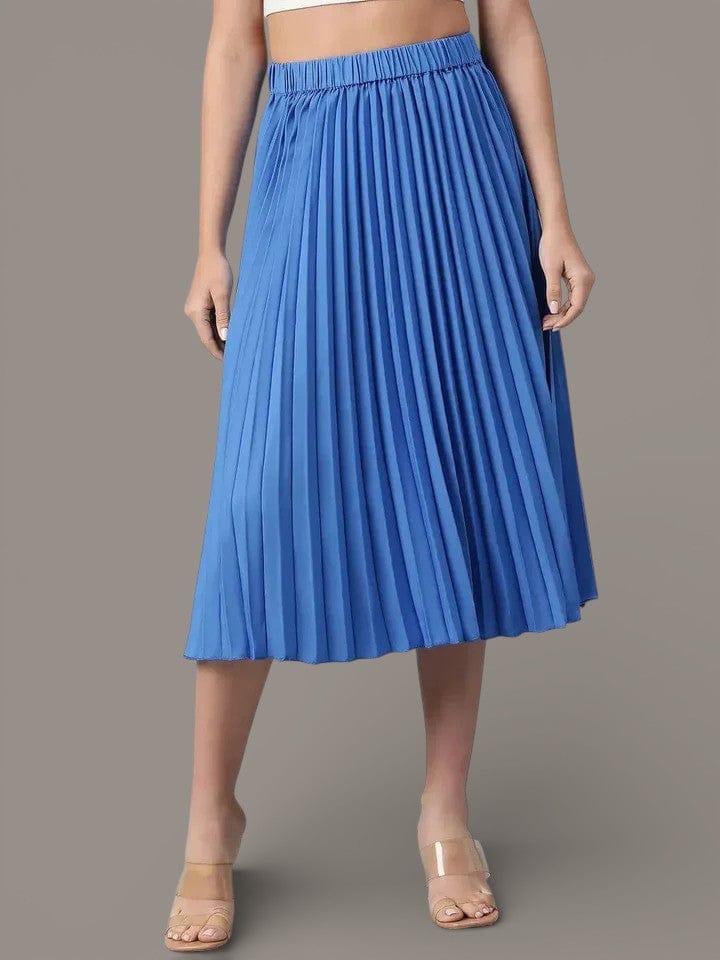 Oceanic Blue Elasticated Pleated Skirt for Comfort