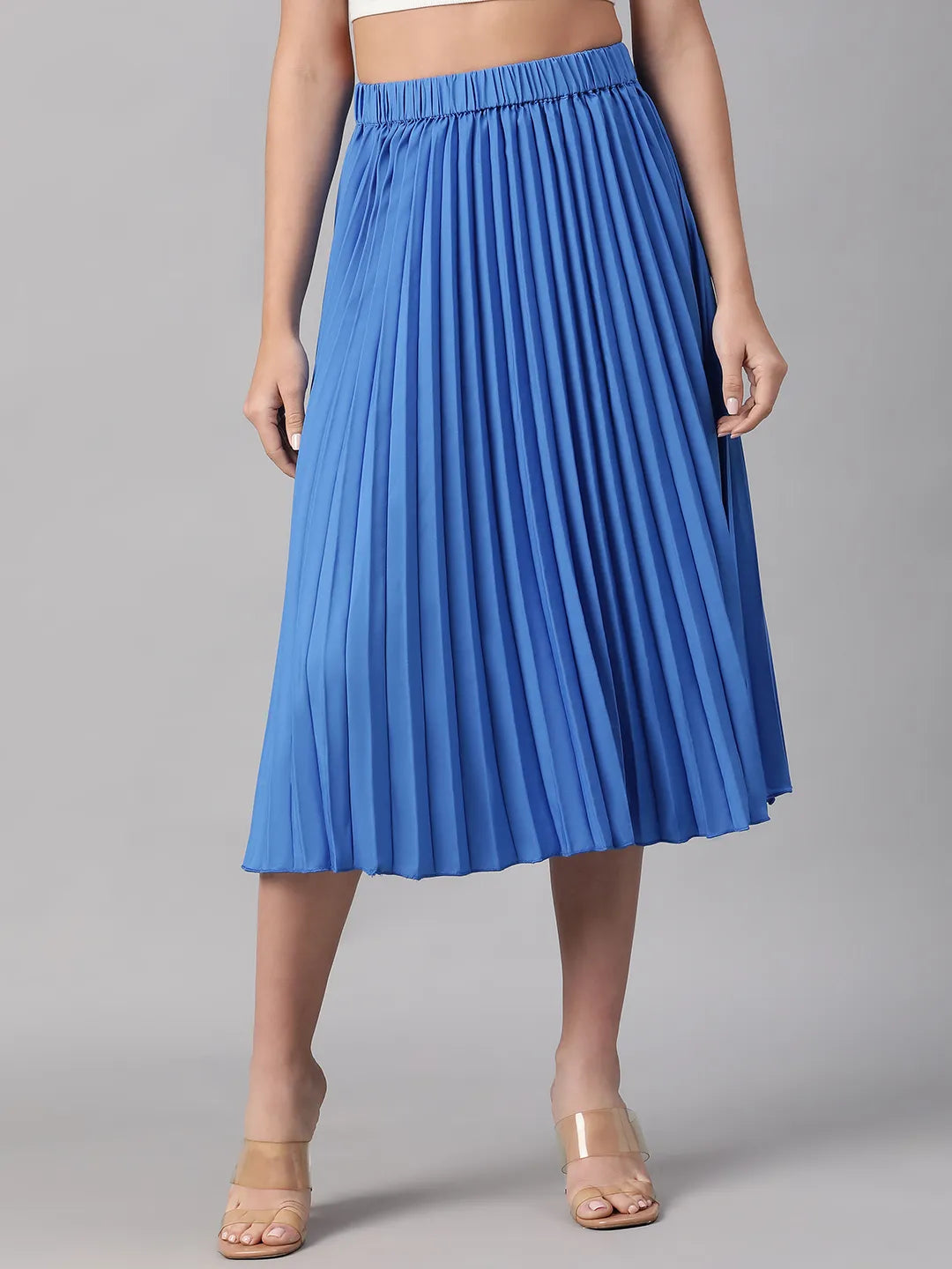 Oceanic Blue Elasticated Pleated Skirt for Comfort