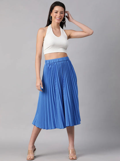 Oceanic Blue Elasticated Pleated Skirt for Comfort