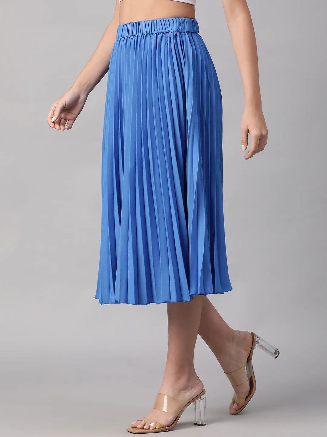 Oceanic Blue Elasticated Pleated Skirt for Comfort